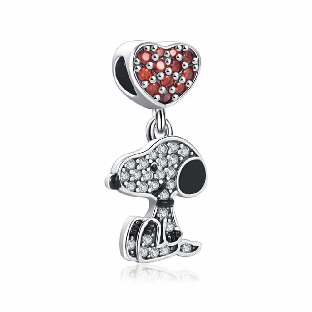 NWOT Peanuts Snoopy Dog Heart Dangle Charm Sterling Silver 925